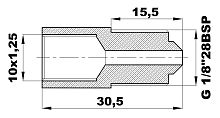 R-250-L/G1/8" Переходник (10х1,25вн/G1/8"BSPнар) латунь